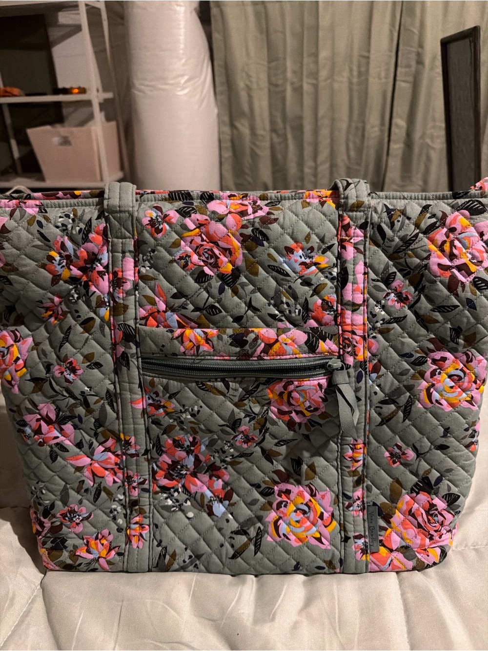 Vera Bradley Quilted Floral Tote in Sage Green and Pink